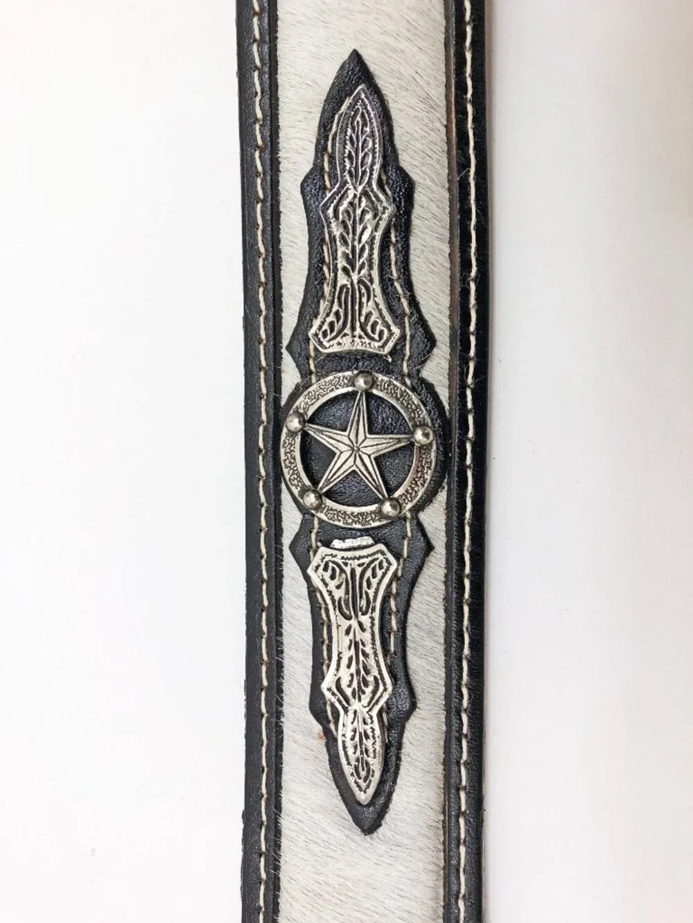 Leather Men's Women's Western Belt with Silvertone Buckle & Silvertone Accents